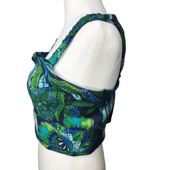 Rachel Zoe Womens Blue & Green Floral Crop Top With Ruched Straps Size L - Picture 4 of 10